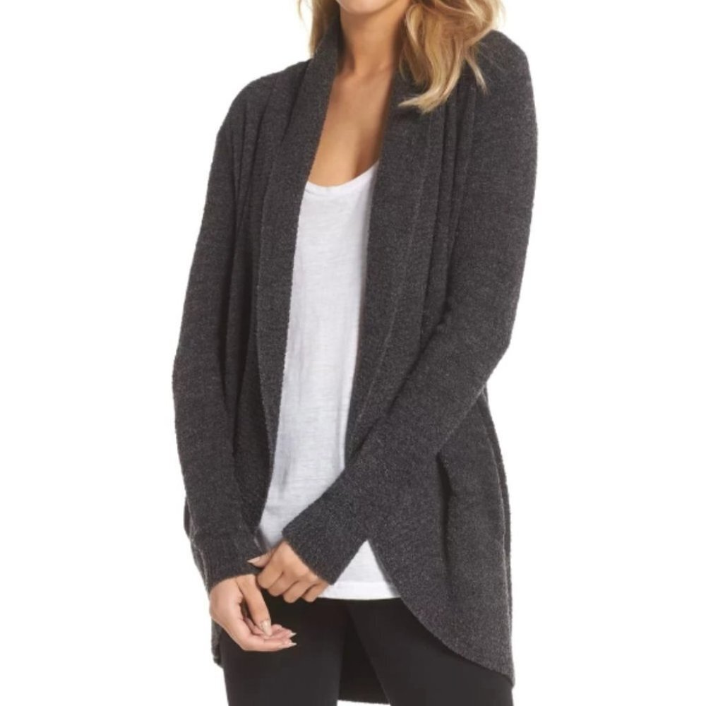Barefoot Dreams CozyChic Lite Circle Charcoal Gray Knit Cardigan size M